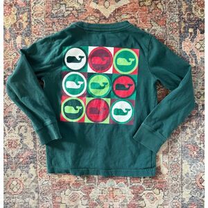 Vineyard Vines 4T Boys Green Christmas Holiday Graphic Long Sleeve Tee